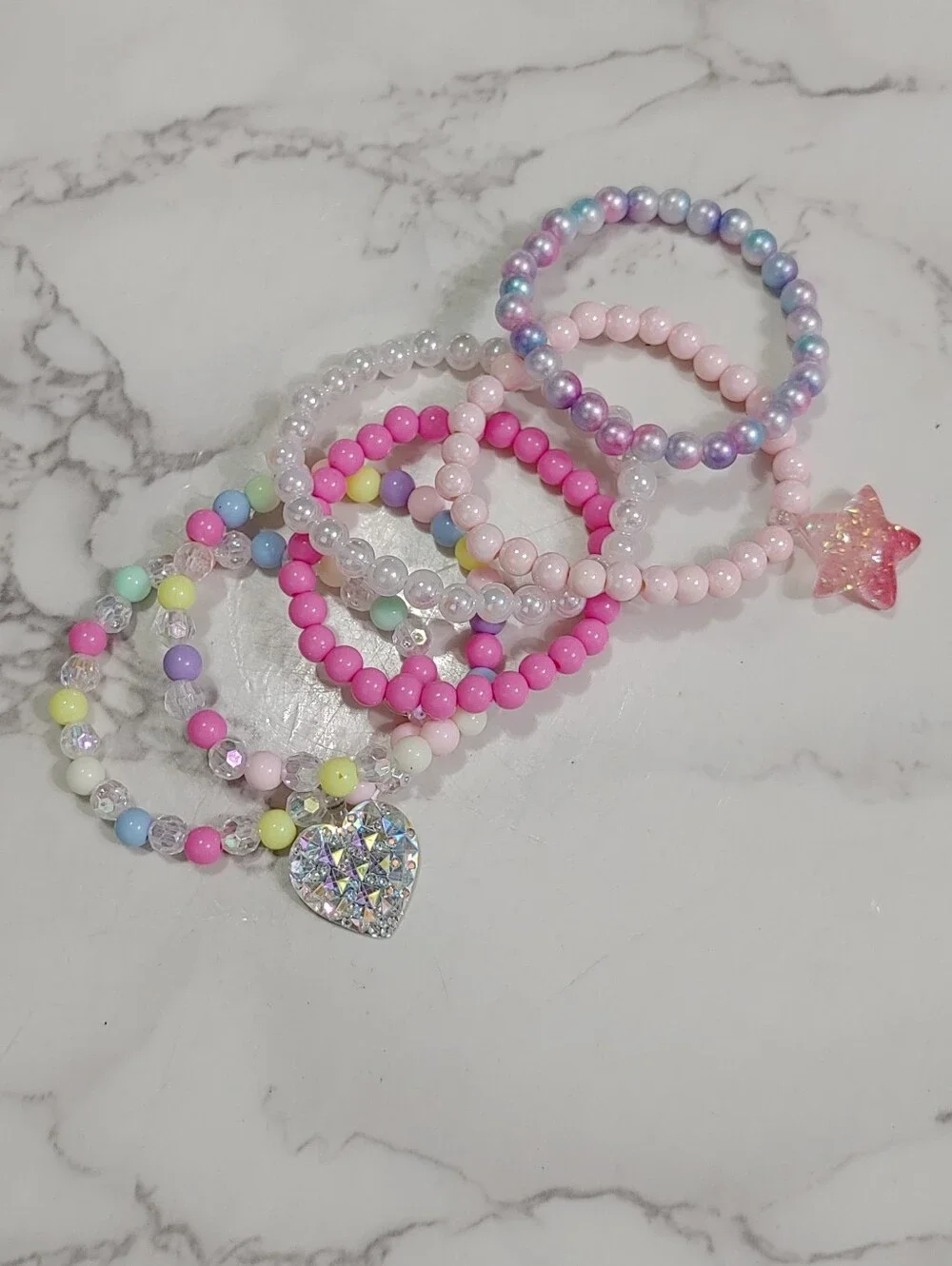 Kids Pastel Beaded Charm Bracelet Set